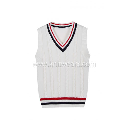 Boy's Knitted Stripe Rib Cable Front School Vest